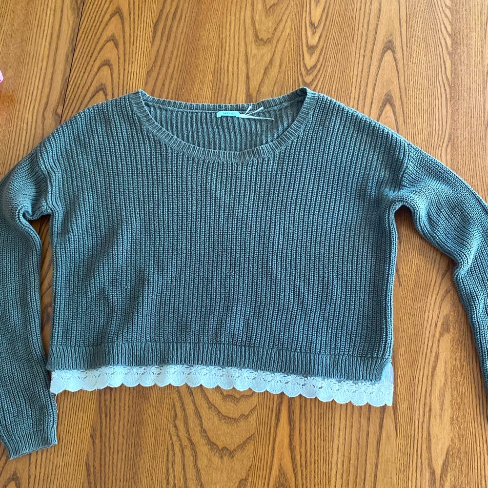 Green lace-trimmed sweater size small